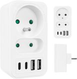 Maclean MCE249 F/W - Stekker -stroomaansluiting x2 + 4xUSB, splitter met 2 aansluitingen, 2xUSB A, 2xUSB C PD 20W, 1x16A + 1x6A - Wit