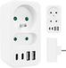 Maclean MCE249 F/W - Stekker -stroomaansluiting x2 + 4xUSB, splitter met 2 aansluitingen, 2xUSB A, 2xUSB C PD 20W, 1x16A + 1x6A - Wit