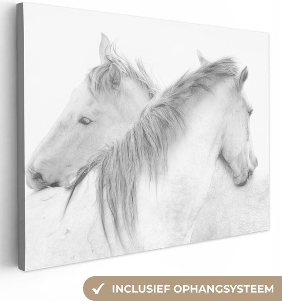 OneMillionCanvasses Canvas schilderij - Paarden - Zwart - Wit - 80x60 cm