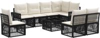 vidaXL Banc de jardin 9 pièces noir et crème blanc poly rotin