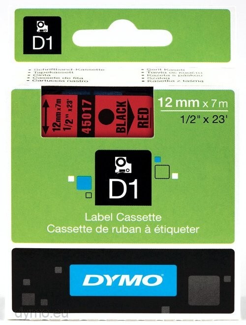 DYMO D1® -Standard Labels - Black on Red - 12mm x 7m