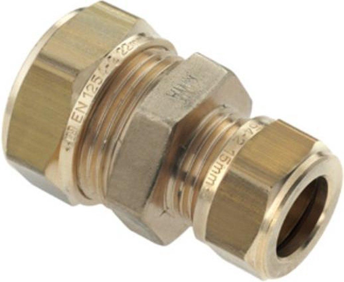 Bonfix - messing knelkoppeling recht 15 x 10 mm - KIWA en Gastec