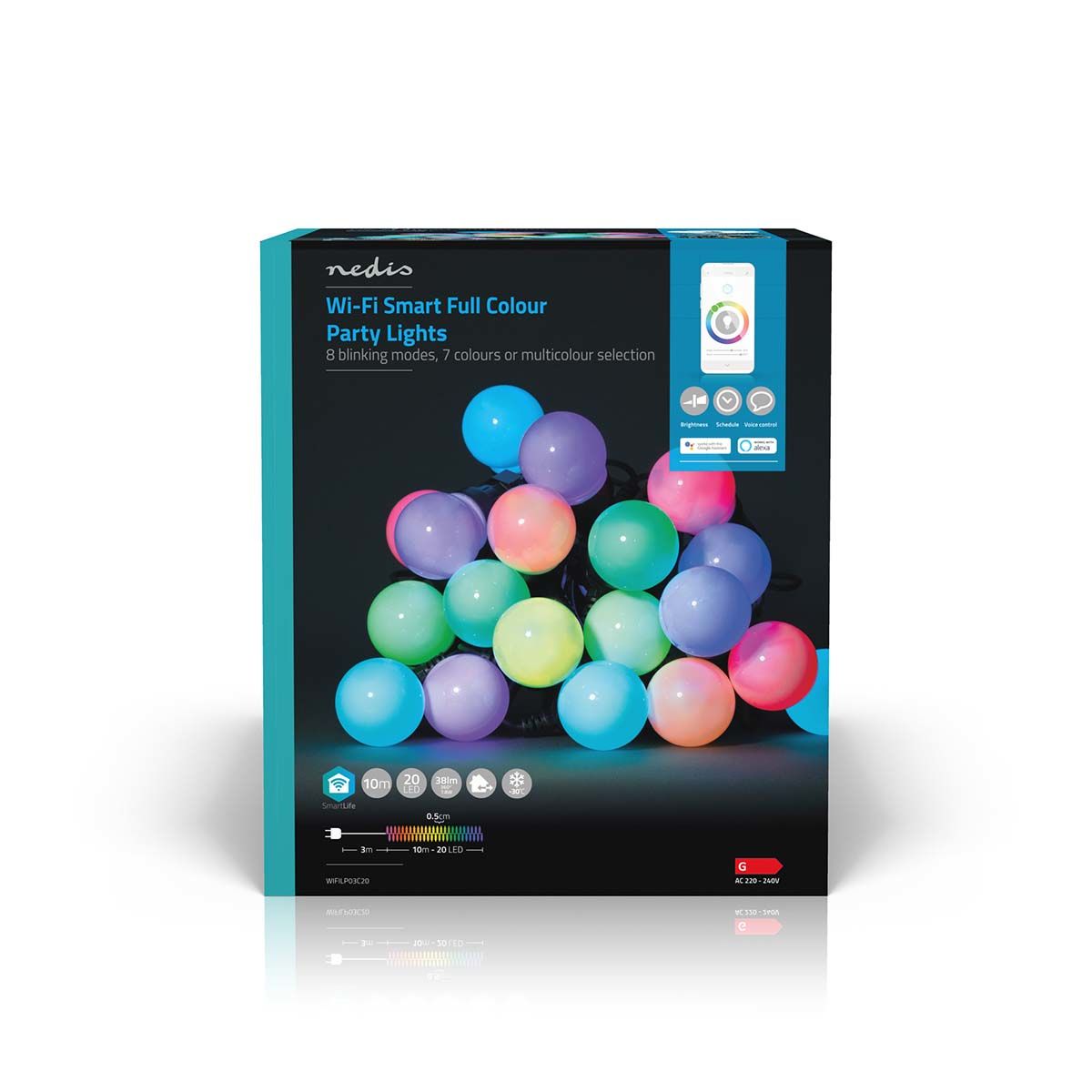 Nedis SmartLife - Wi-Fi LED String Lights - 20 Bulbs - 10m - RGB - IP65