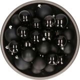 Decoris Kerstversiering kunststof kerstballen zwart 6-8-10 cm pakket van 44x stuks - Kerstboomversiering