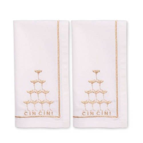 Vondels Geborduurde servetten champagne toren wit 45cm (set van 2)