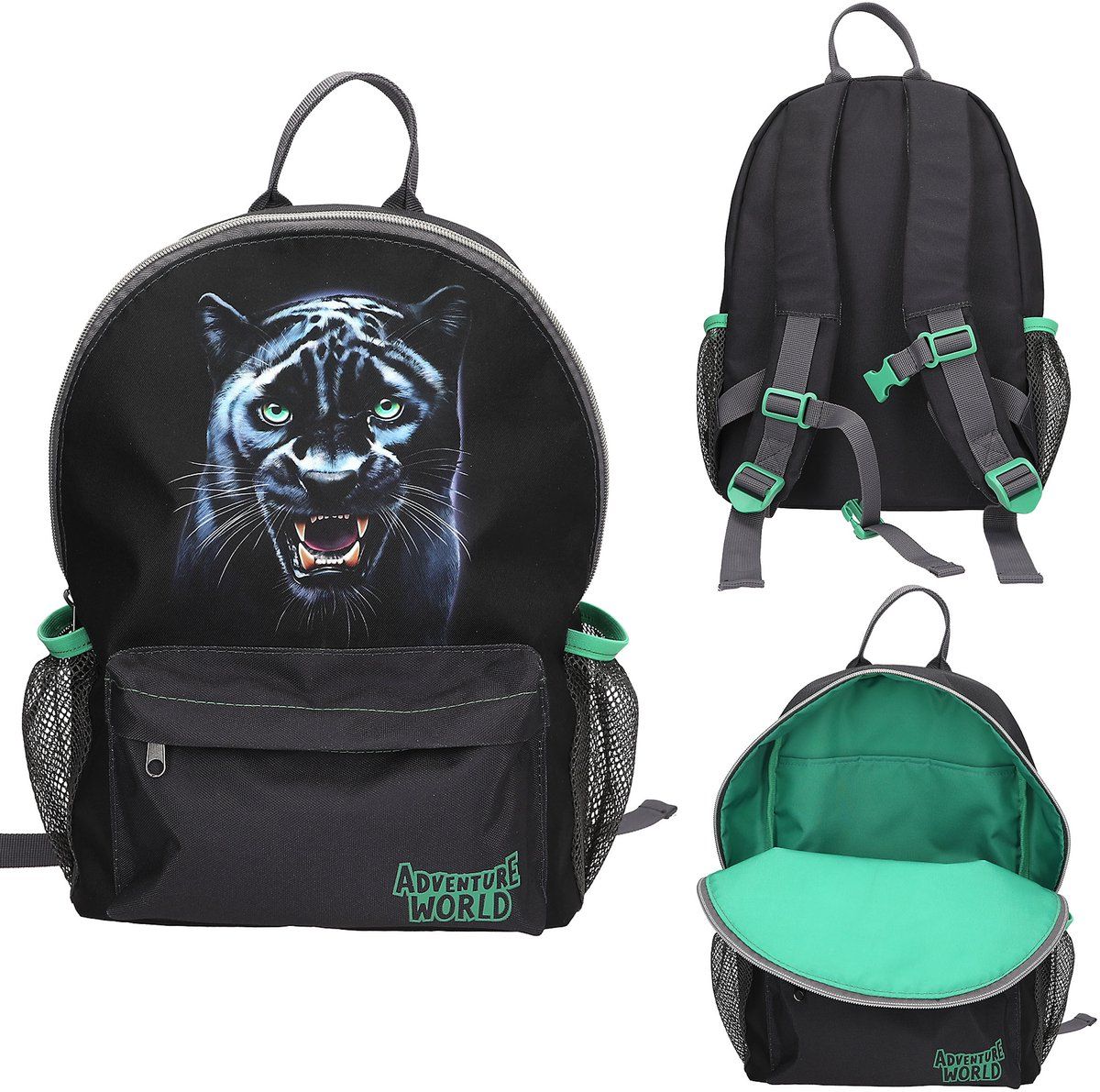 Depesche Adventure World Panther - rugzak in zwart en groen