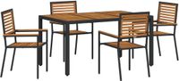 vidaXL Tuin Eettafel Set 5-delig Zwart en Bruin Polywood