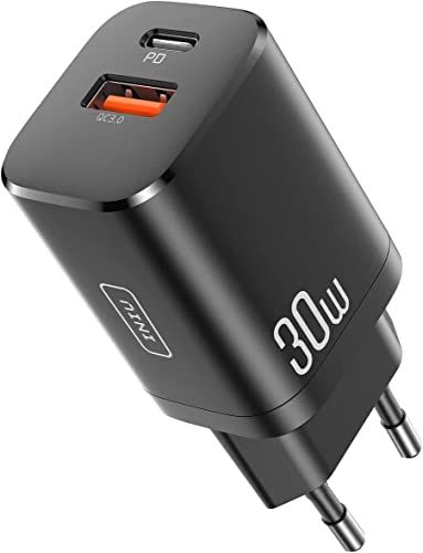 INIU Oplader USB C 30 W QC 3.0 2 poorten [USB C & USB A] universele adapter snellader voor iPhone 13 12 Pro Max SE XR 11 X XS AirPods iPad MacBook Samsung S22 S21 Ultra Xiaomi Huawei en