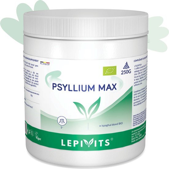 Psyllium Max | 250 grammes | Blonde psyllium draagt bij tot de darmtransit en de darmfunctie | Made in Belgium | LEPIVITS