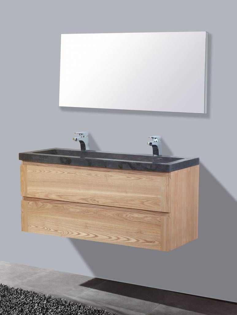 Badkamerplanet Nola Wood Badkamermeubel 120 cm met Natuursteen en Spiegel