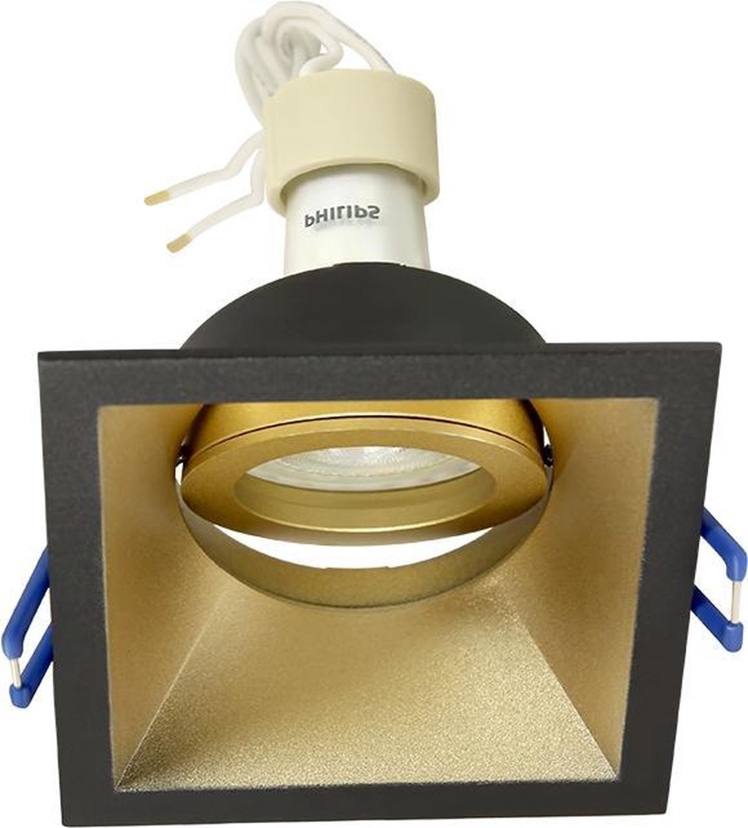 RTM Lighting Premium platte Inbouwspot Rafael Goud, Zwart Verdiepte vierkante spot Extra Warm Wit (2700K) Met Philips LED