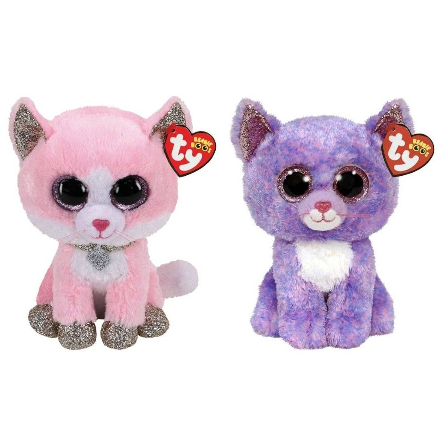 TY - Knuffel - Beanie Buddy - Fiona Pink Cat & Cassidy Cat - Meerkleurig
