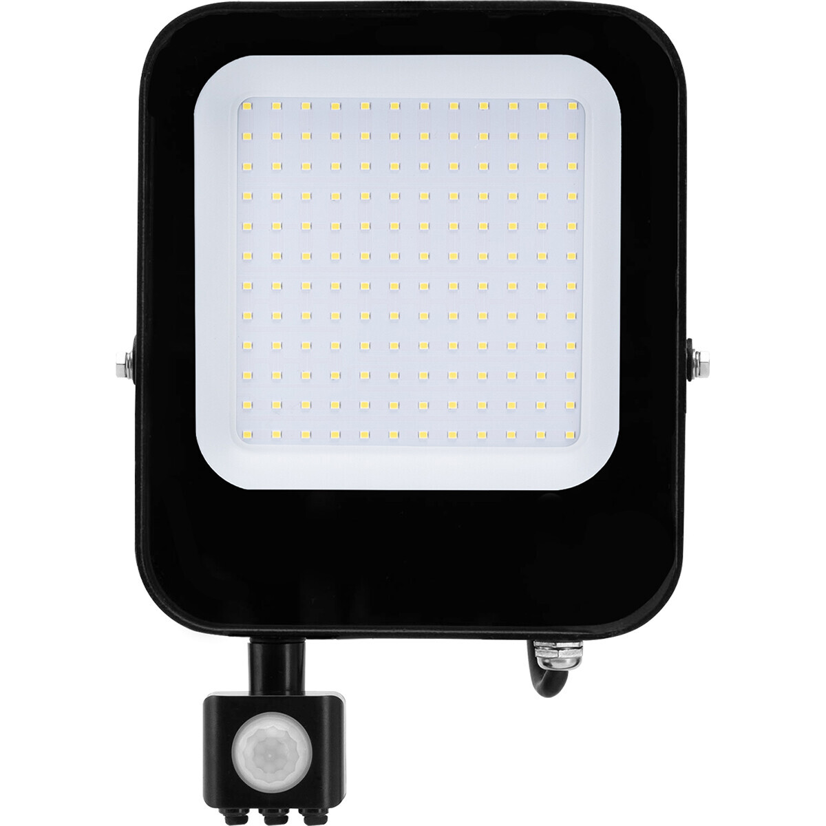 BES LED LED Bouwlamp 100 Watt met Sensor - LED Schijnwerper - Aigi Ixi - Helder/Koud Wit 6500K - Waterdicht IP65 - Mat Zwart - Aluminium