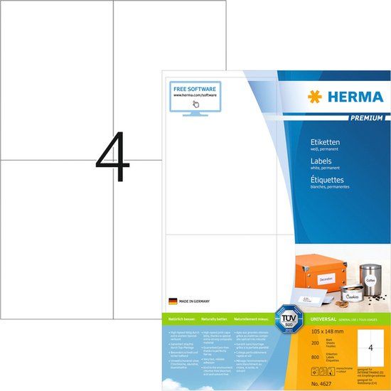 Merkloos Herma printeretiketten Labels white 105x148 SuperPrint 800 pcs.