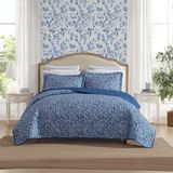 Laura Ashley Superzacht stoffen beddengoed met bijpassende sham, toiletgeïnspireerde print, Floral Home Essentials, blauw, Twin