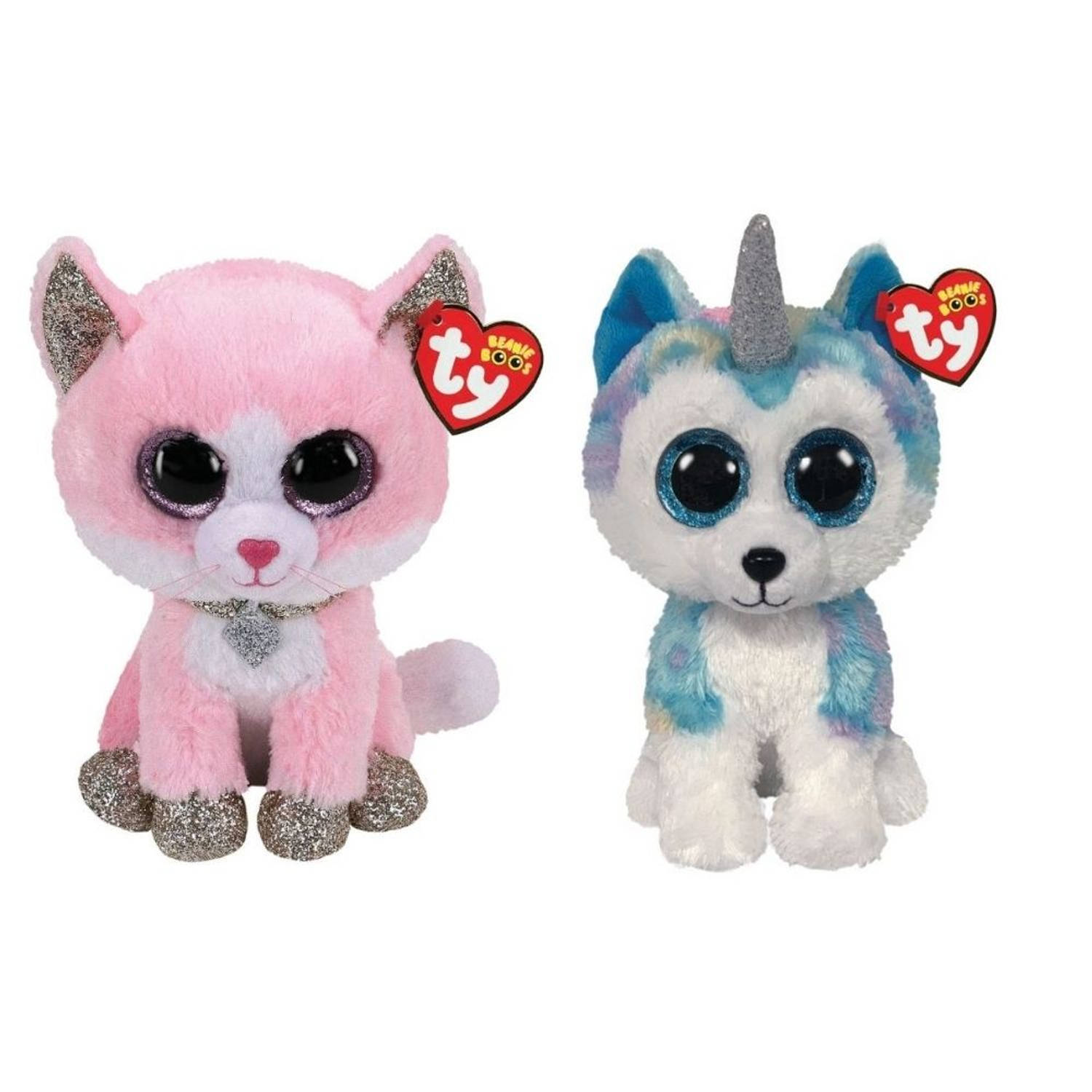 TY - Knuffel - Beanie Buddy - Fiona Pink Cat & Helena Husky