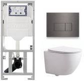 QeramiQ Dely Swirl Toiletset - Geberit UP320 Inbouwreservoir - Burda Frame - Slimme Zitting - Gunmetal Metalen Bedieningsplaat - Rechthoekige Knoppen - Glans Wit