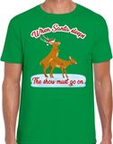 Bellatio Decorations Foute t-shirt / shirt - seksende rendieren - when Santa sleeps the show must go on - groen voor heren XL