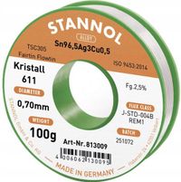 Stannol Kristall 611 Fairtin Soldeertin, loodvrij Loodvrij Sn96,5Ag3Cu0,5 REM1 100 g 0.7 mm