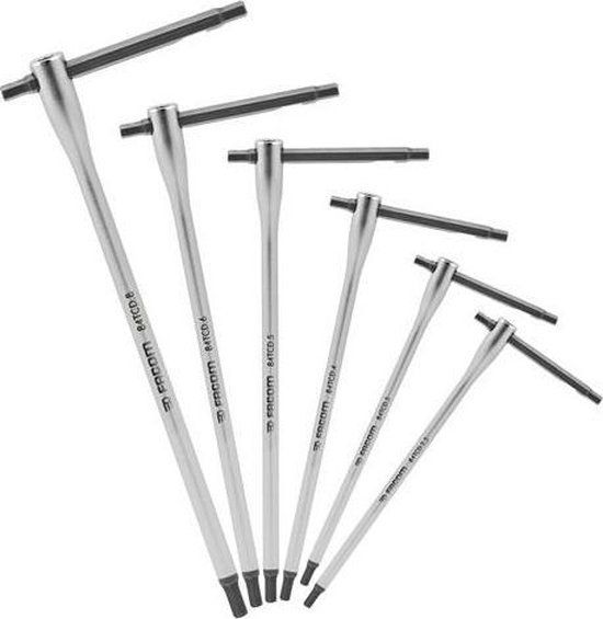 Facom 84TCD.J6 Set van 6 T-sleutels met Verschuifbare Stang