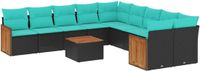 vidaXL 11-delige tuinbankset met kussens, zwart, polyrotan