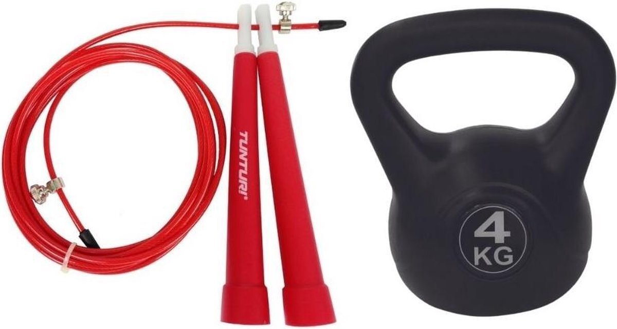 Tunturi - Fitness Set - Springtouw Rood - Kettlebell 4 kg