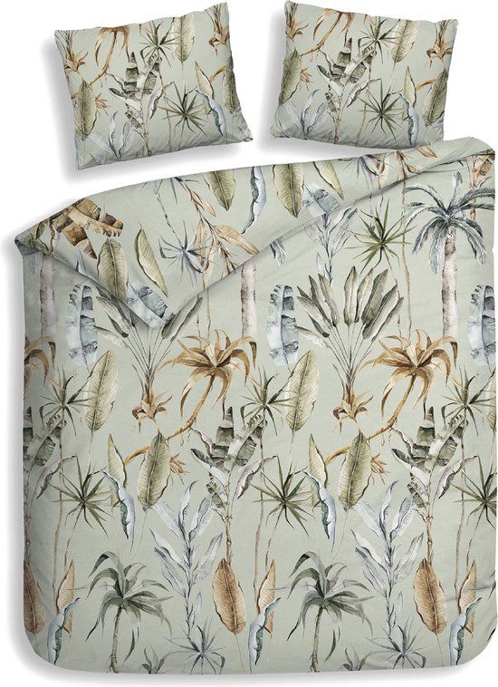 Heckett Lane Areca Flanel Dekbedovertrek - Green - Tweepersoons