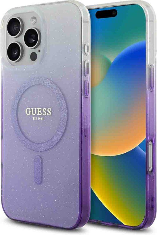 Guess MagSafe IML Glitter Gradient Case voor de Apple iPhone 16 Pro Max - Purple