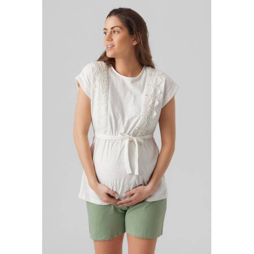 MAMALICIOUS MLALISA Maternity Top with Lace - White