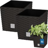 KOTARBAU® Jardinière carrée avec pot intérieur - Jardinière carrée 17x17 cm 2 Pièces - Pot de fleurs 4 L - Jardinière - Plastique - Aspect rotin - Umbra