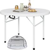YITAHOME 122 cm ronde klaptafel voor buiten/binnen, zware opvouwbare plastic tafel met dik tafelblad en stevig metalen frame, ideaal voor feestpicknick, camping, barbecue-evenementen, wit