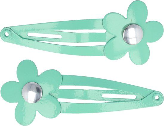 Haarspeld Klikklak Bloem Metaal 4cm Zilver Groen - 2 stuks