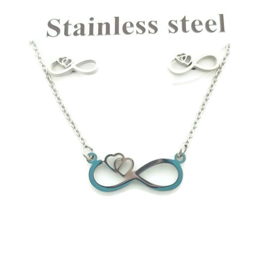 Aramat Jewels Sieradenset-oorbellen en ketting infinity hart-staal-dames-48cm