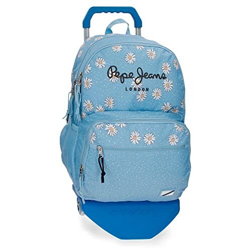 Pepe Jeans Katherine schoolrugzak met dubbel vak met trolley, blauw, 31 x 46 x 16 cm, polyester, 24,24 l, Rosa Roja, Schoolrugzak met dubbel vak en trolley