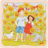GOKI Schichtenpuzzle Sonnenblumenfeld: 20 x 20 x 1,1 cm, Holz, 3 Schichten, 35 Teile