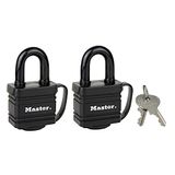Master Lock 7804EURT Set van 2 gelamineerde hangsloten met sleutel en thermoplastische bekleding, Zwart, 7,8 x 4 x 2,9 cm