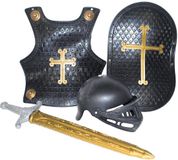Funny Fashion Ridder verkleed accessoires set - 4-delig - zwart - ridder helm en harnas - kunststof