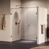 Brauer Void - Carving Nisdeur - 2-Delig - Helder Glas - 170 x 200 cm - Omkeerbaar - met Draaideur 70 cm - Aan Muur - incl. Glascoating - PVD Koper Geborsteld