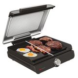 Ninja Sizzle Elektrische Indoor Grill & Platte Grillplaat met Anti-aanbak Grillplaat & Platte Bovenplaat, Afneembaar Deksel Vaatwasmachinebestendig, Vetopvang, Temperatuurknop & Receptengids, GR101EU