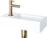 Differnz Helios Fonteinset 37,5x18,5x9 cm – Lavabo Céramique Blanc – Avec Robinet Eau Froide Gauche Droit Or Mat – Ensemble Lavabo Toilette – Incl. Siphon & Bouchon Toujours Ouvert – Montage Mural