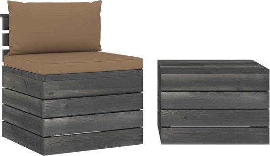 vidaXL 2-delige Loungeset met kussens pallet massief grenenhout