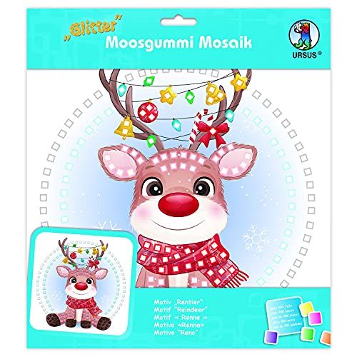 Ursus Glitter mozaïekafbeelding rendier - Knutselset - 25 x 25 cm - Kleurrijk
