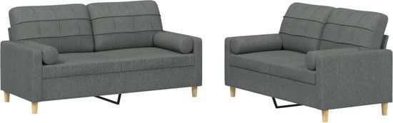 vidaXL 2-delige Loungeset met kussens stof donkergrijs