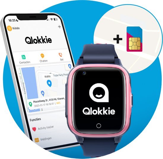 Qlokkie GPS Horloge kind - Smartwatch kinderen - GPS Tracker - 4G - SOS Functie - HD Video Call - Waterdicht - Inclusief simkaart - Kiddo 15 - Roze