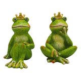 Dekohelden24 XL kikkerkoningen, vijver, kikkers, tuin, kikkers, figuren, outdoor, decoratie, kikker, tuinfiguur, kikkerdecoratie, vijverdecoratie van keramiek, groen, set van 2, L/B/H 10 x 14 x 15 cm