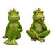 Dekohelden24 XL kikkerkoningen, vijver, kikkers, tuin, kikkers, figuren, outdoor, decoratie, kikker, tuinfiguur, kikkerdecoratie, vijverdecoratie van keramiek, groen, set van 2, L/B/H 10 x 14 x 15 cm