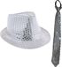 Merkloos Carnaval verkleed setje - glitter hoedje en stropdas - zilver - volwassenen - met pailletten