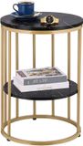 Merkloos Bijzettafel met opbergruimte - ø 40 cm - marmer look - zwart-goud