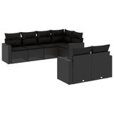 vidaXL Loungeset met kussens, polyrotin, zwart