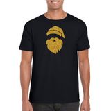 Bellatio Decorations Kerst T-shirt voor heren - Kerstman hoofd - zwart - glitter goud - Kerstkleding L